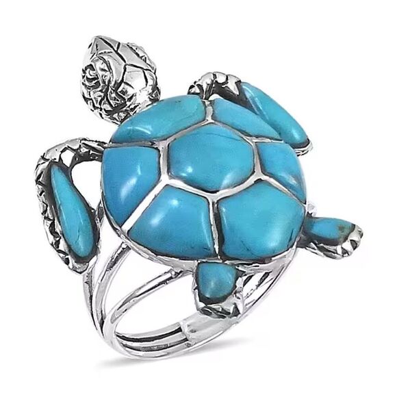 silver Jewelry - 925 silver & 2.5ct blue turquoise turtle tortoise ring Sz 9 Santa Fe